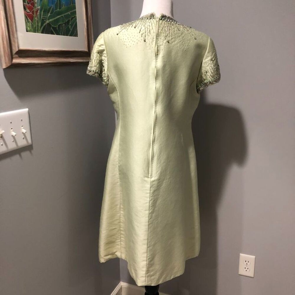 Vtg Jean Lutece 2 Piece 1960s Pale Green Beaded Dress & Matching Coat Sz 14 View 6